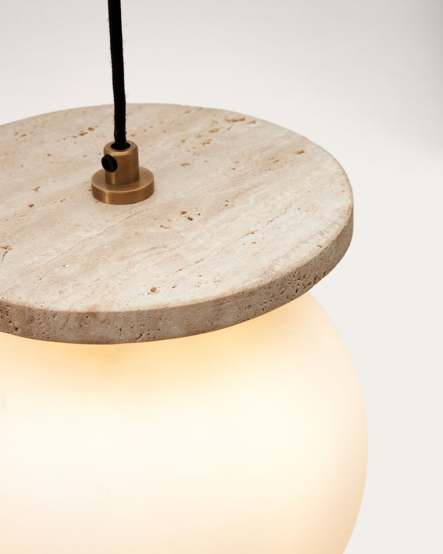 Glass & Travertine Japandi Pendant Light