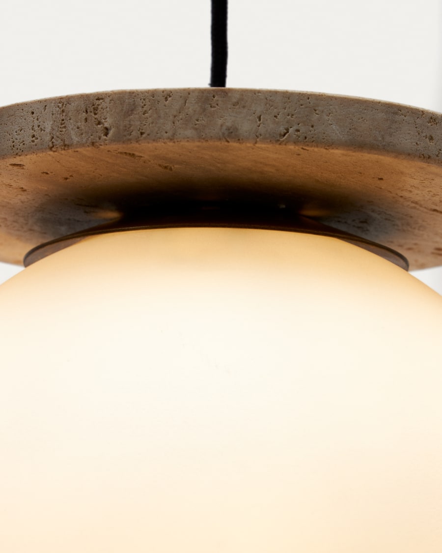 Glass & Travertine Japandi Pendant Light
