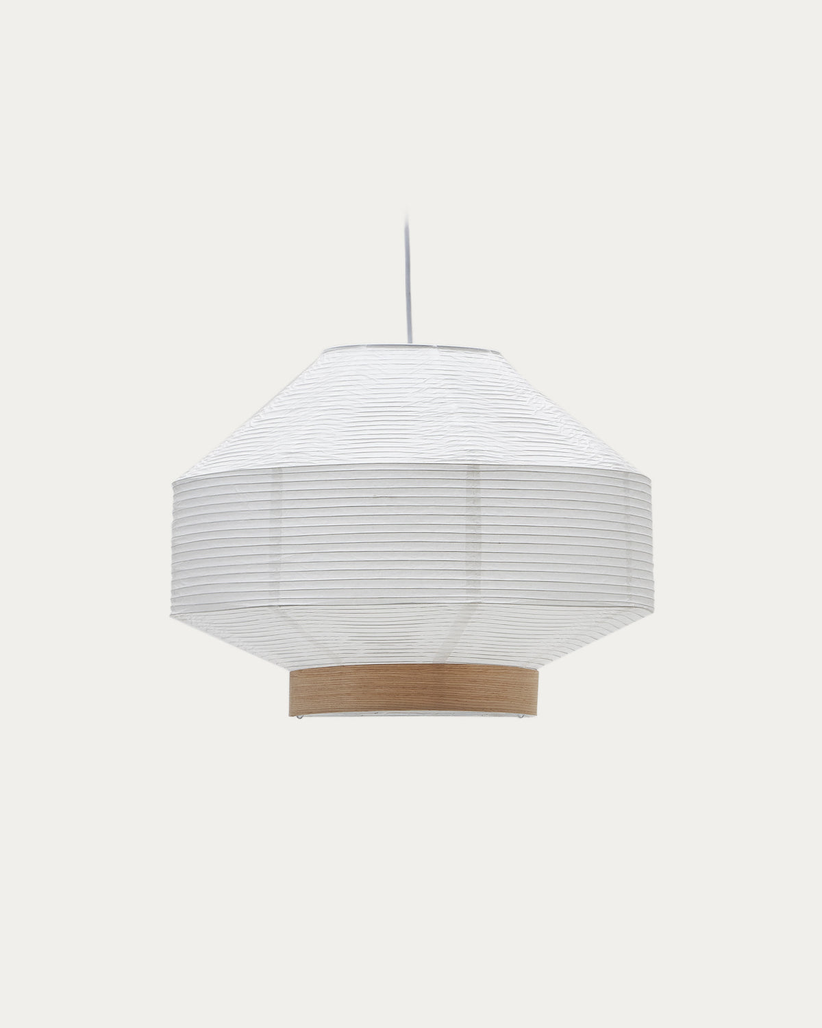 Japandi Paper Lantern in white paper and wood veneer