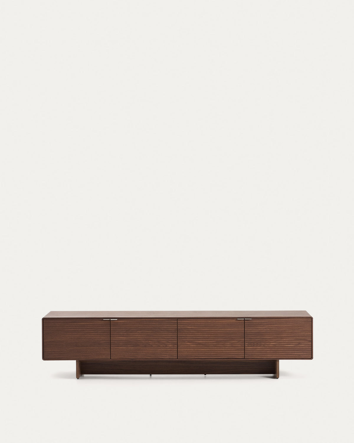 Walnut Veneer Japandi TV Stand in walnut veneer with steel handles