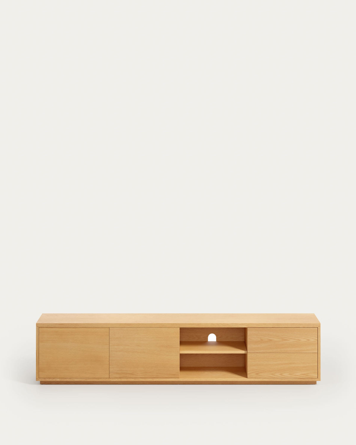 Japandi Lightwood TV Stand in oak veneer with doors and drawers