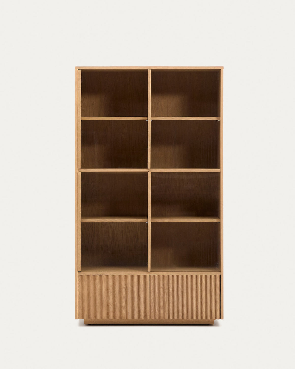 Japandi Wood and Glass Display Cabinet in oak veneer
