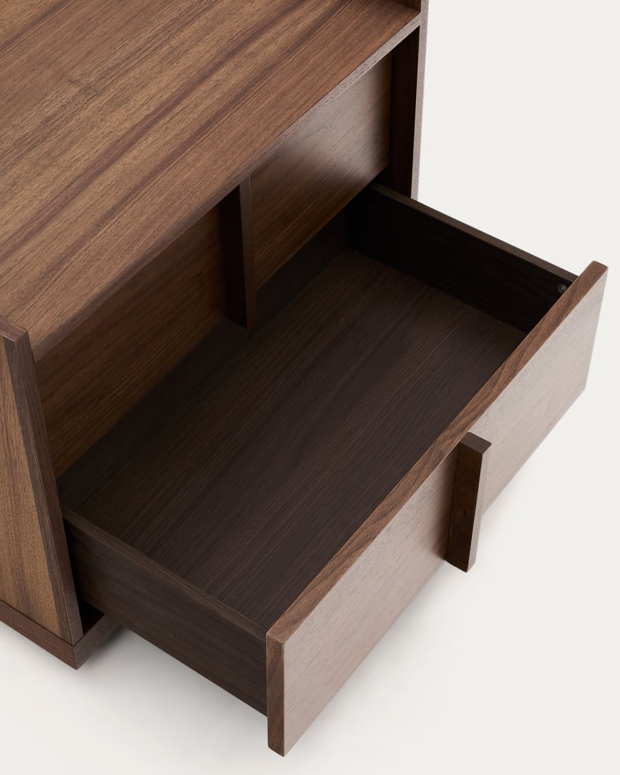 Dark Finish Wood Japandi Nightstand