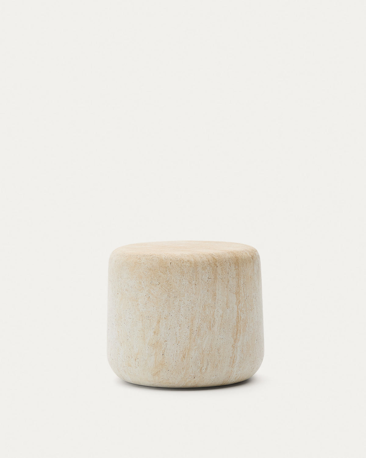 Round Travertine Japandi Side Table in travertine-effect cement