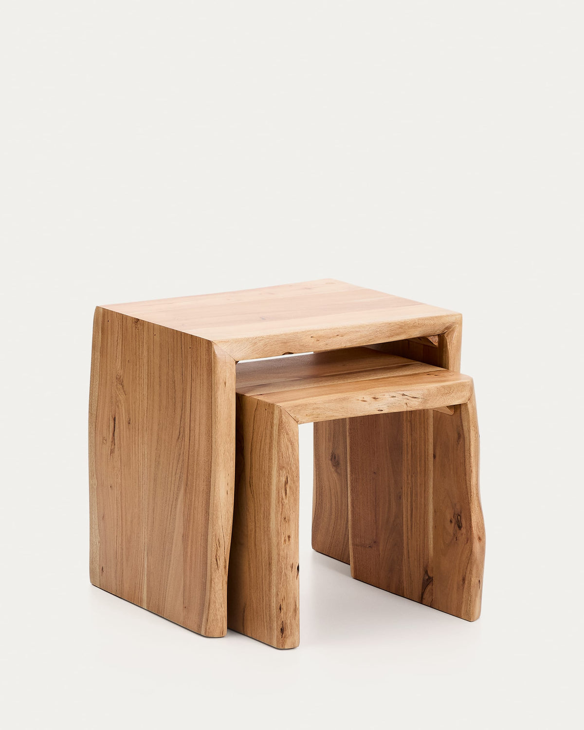 Japandi Nesting Side Tables Set in bleached solid acacia