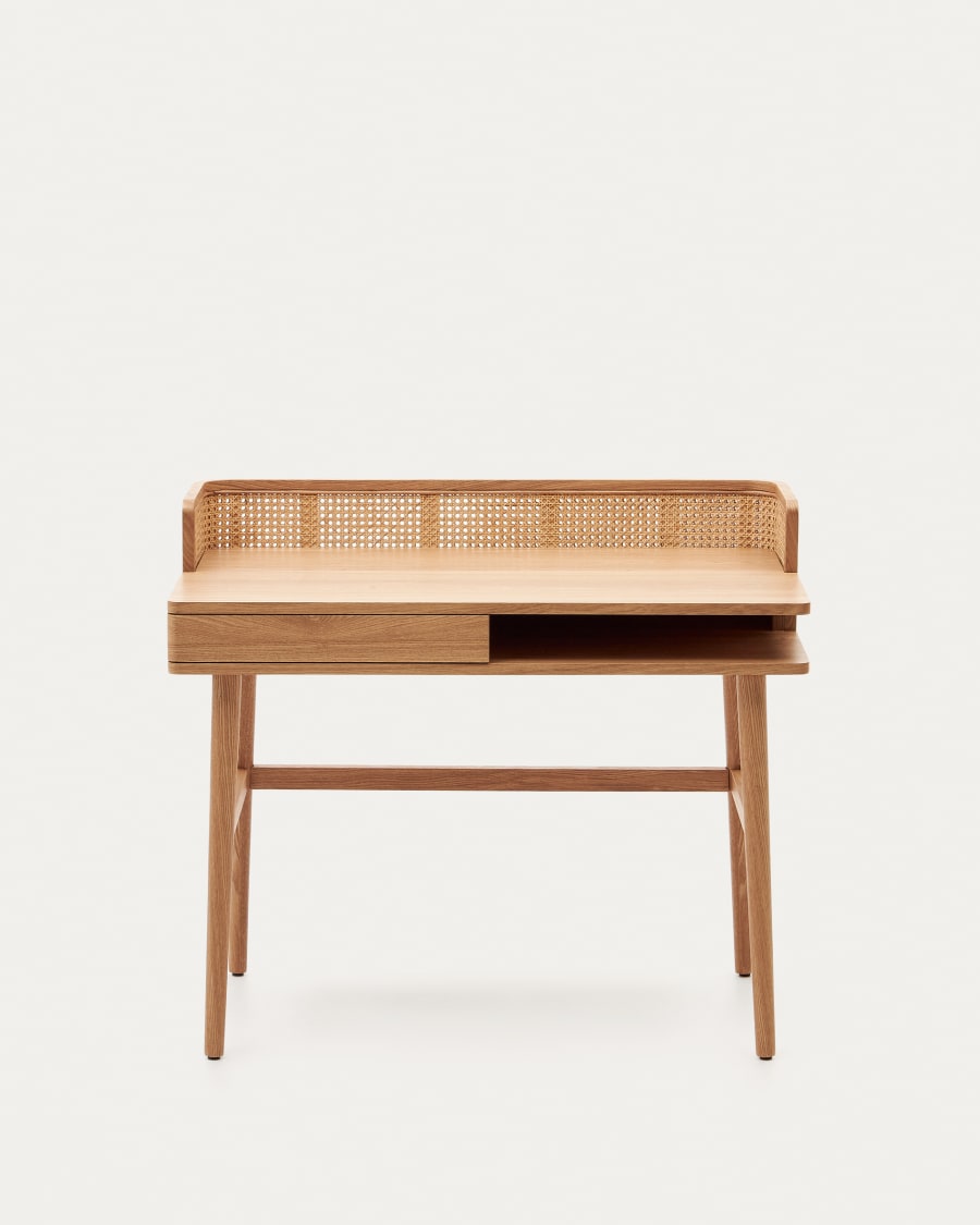 Japandi Wood and Rattan Desk