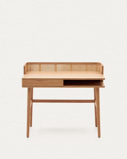 Japandi Wood and Rattan Desk