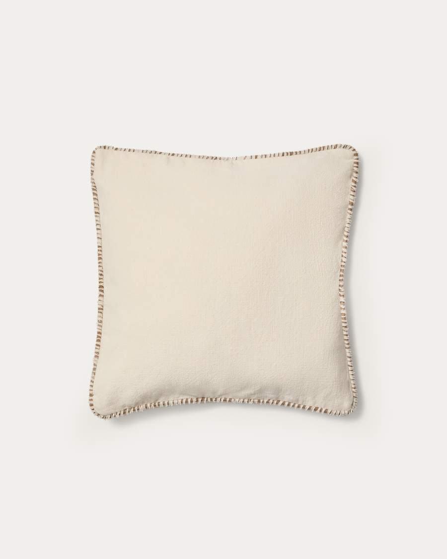 Beige Bouclé Japandi Cushion Cover in cotton bouclé with contrasting trim
