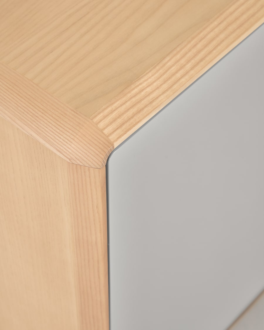 Japandi Wood & Grey Bedside Table