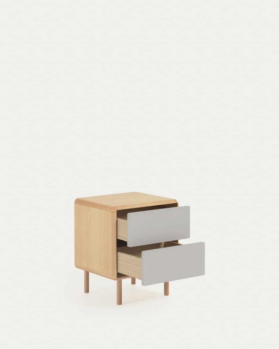 Japandi Wood & Grey Bedside Table