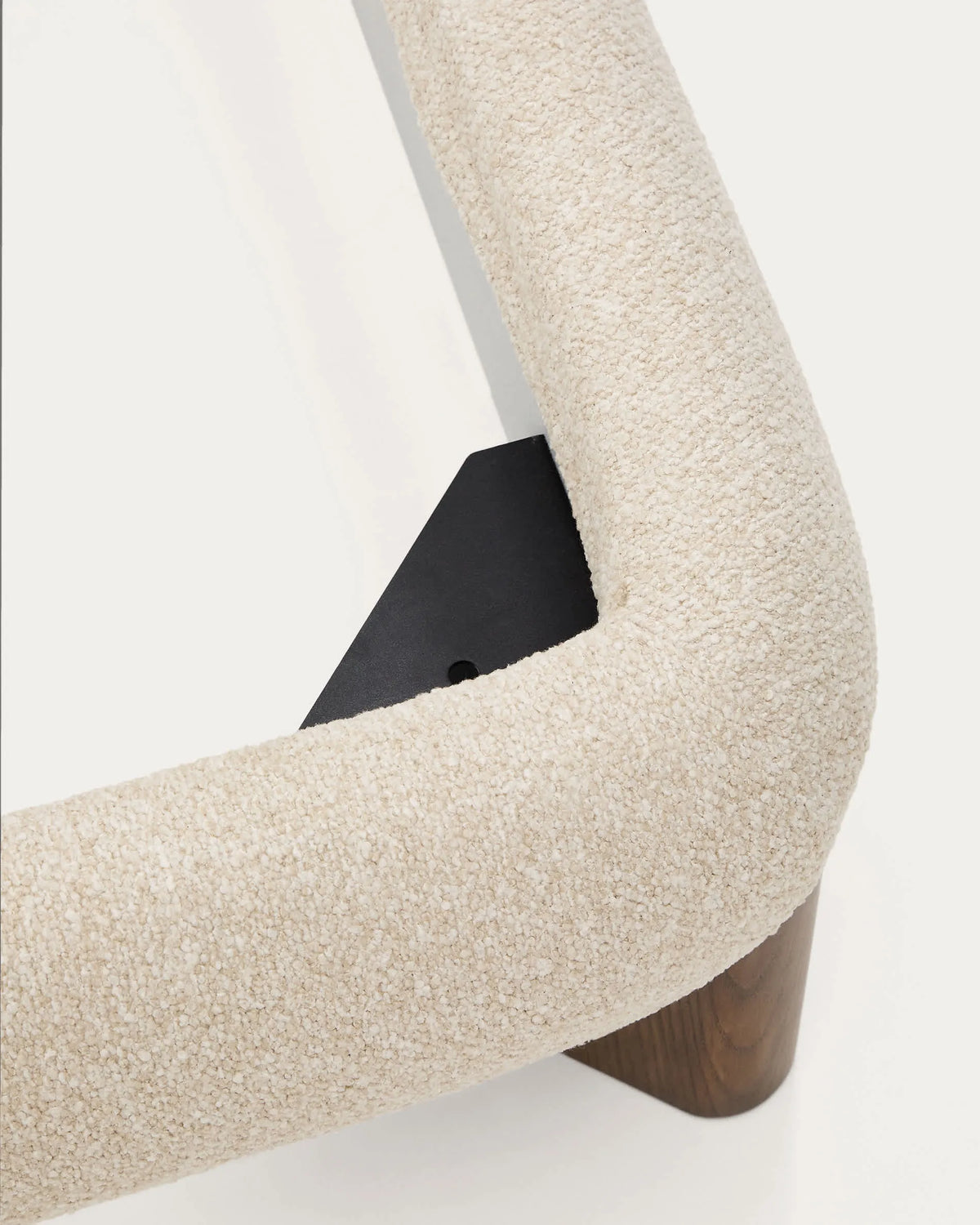 Ecru Bouclé Japandi Bed with Walnut Legs 180x200cm