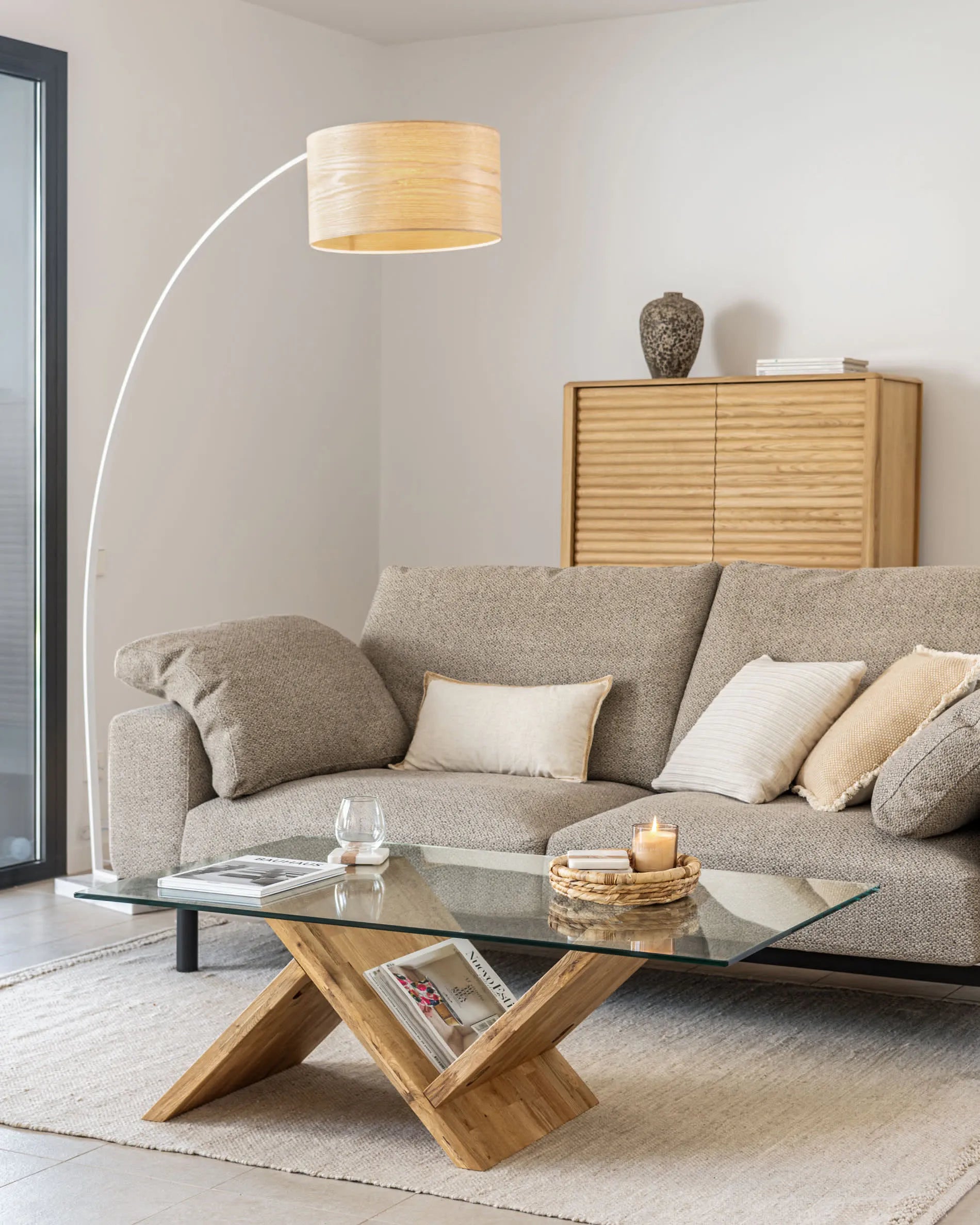 Japandi Glass & Wood Coffee Table