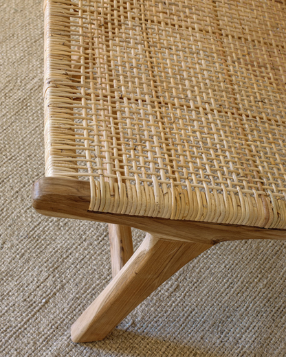 Japandi Wood and Rattan Armchair