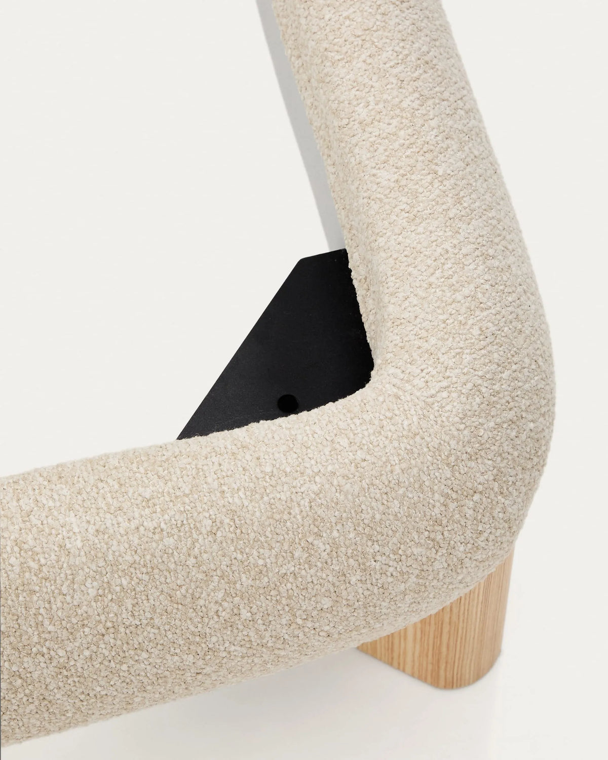 Ecru Bouclé Japandi Bed with Light Wood Legs 180x200cm