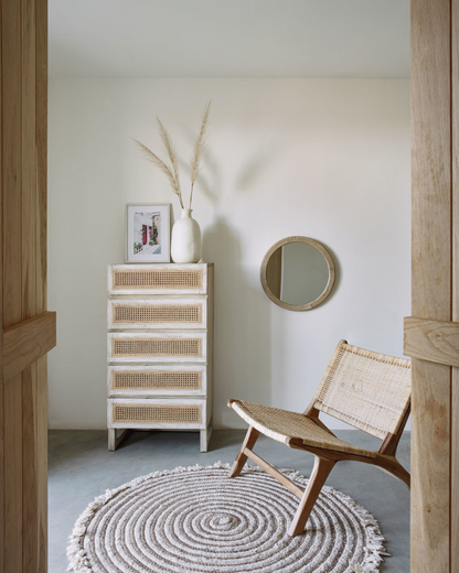 Japandi Wood and Rattan Armchair