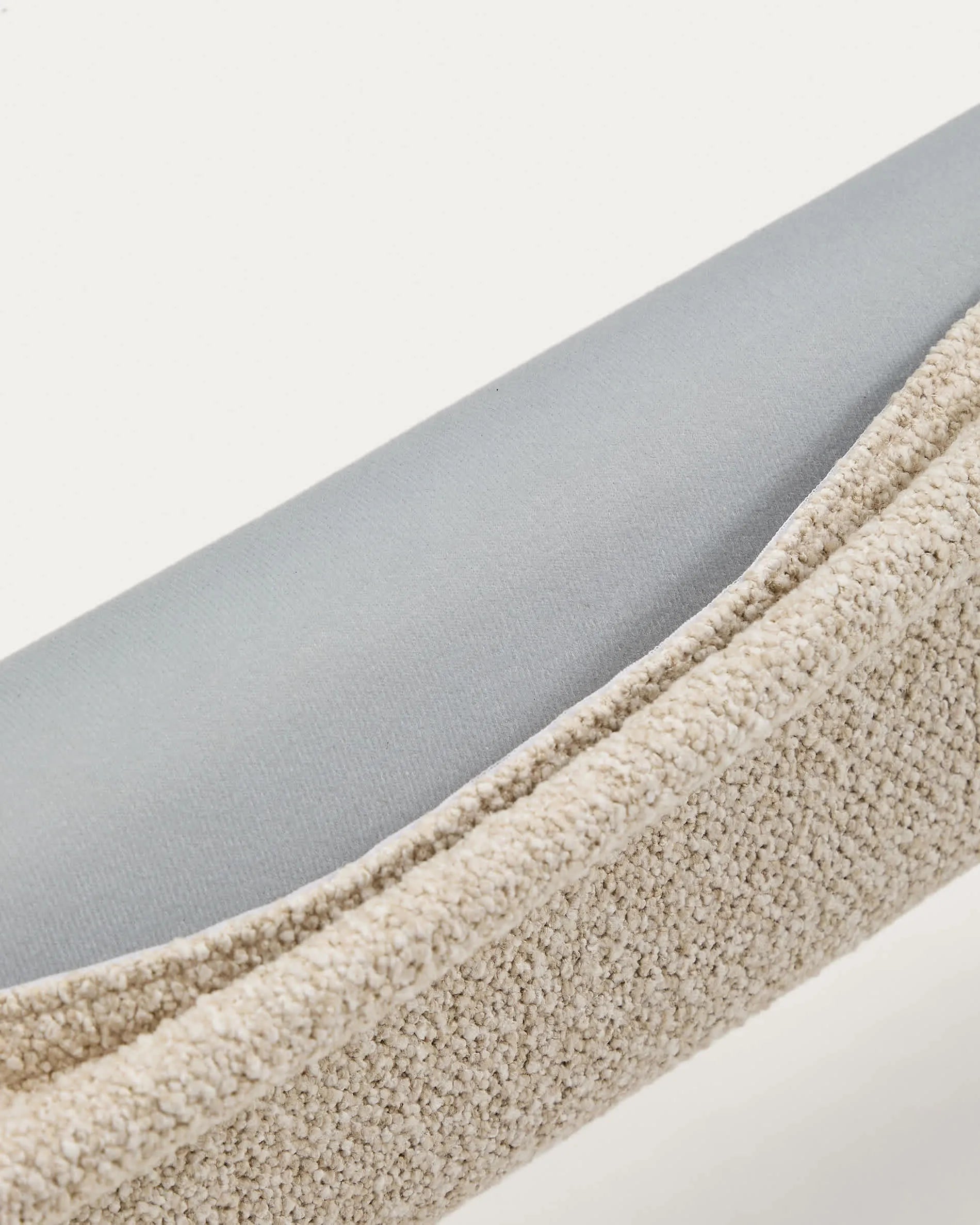 Ecru Bouclé Japandi Bed with Light Wood Legs 180x200cm