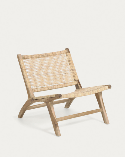 Japandi Wood and Rattan Armchair