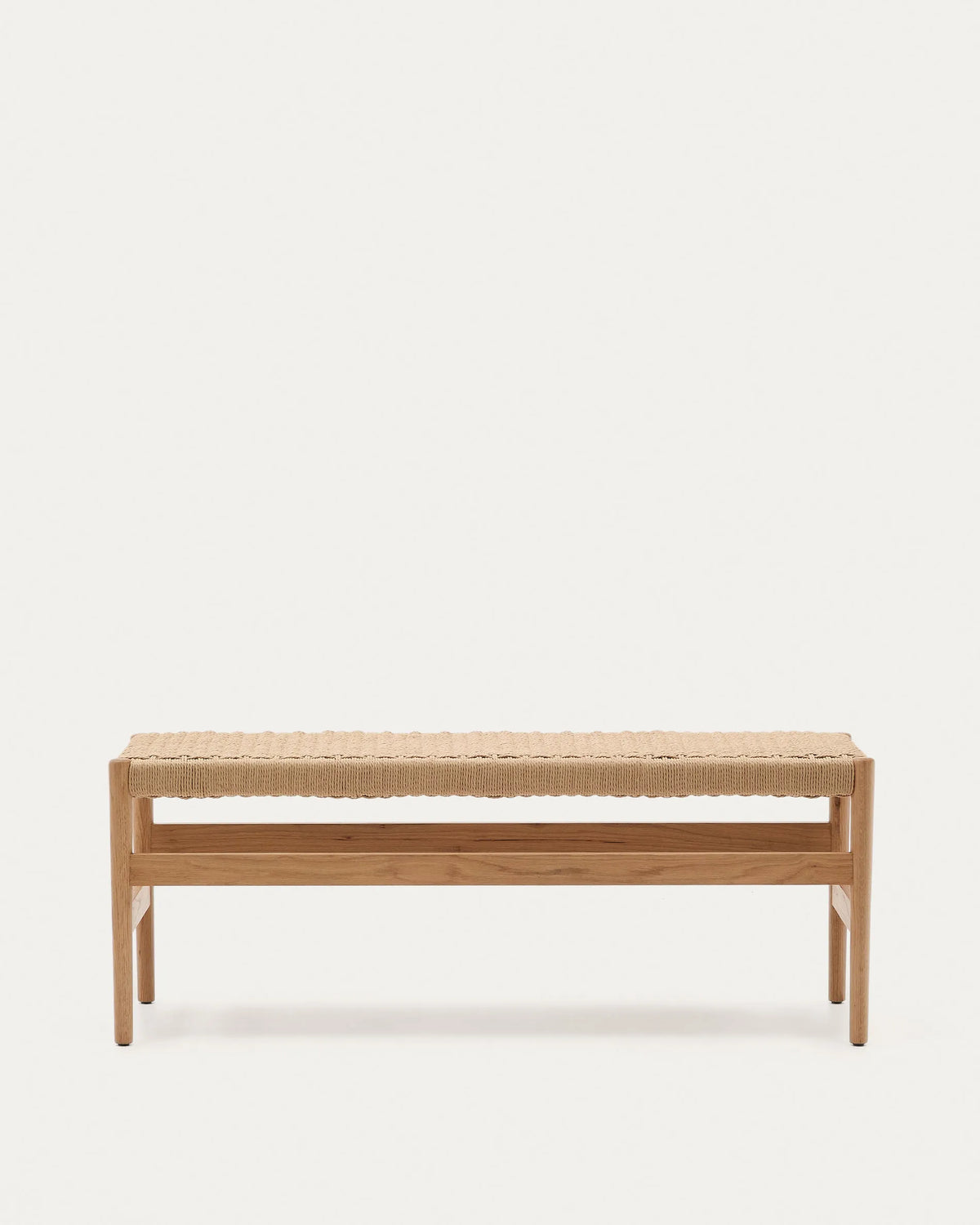 Japandi Wood Bench with Woven Ropes in natural oak