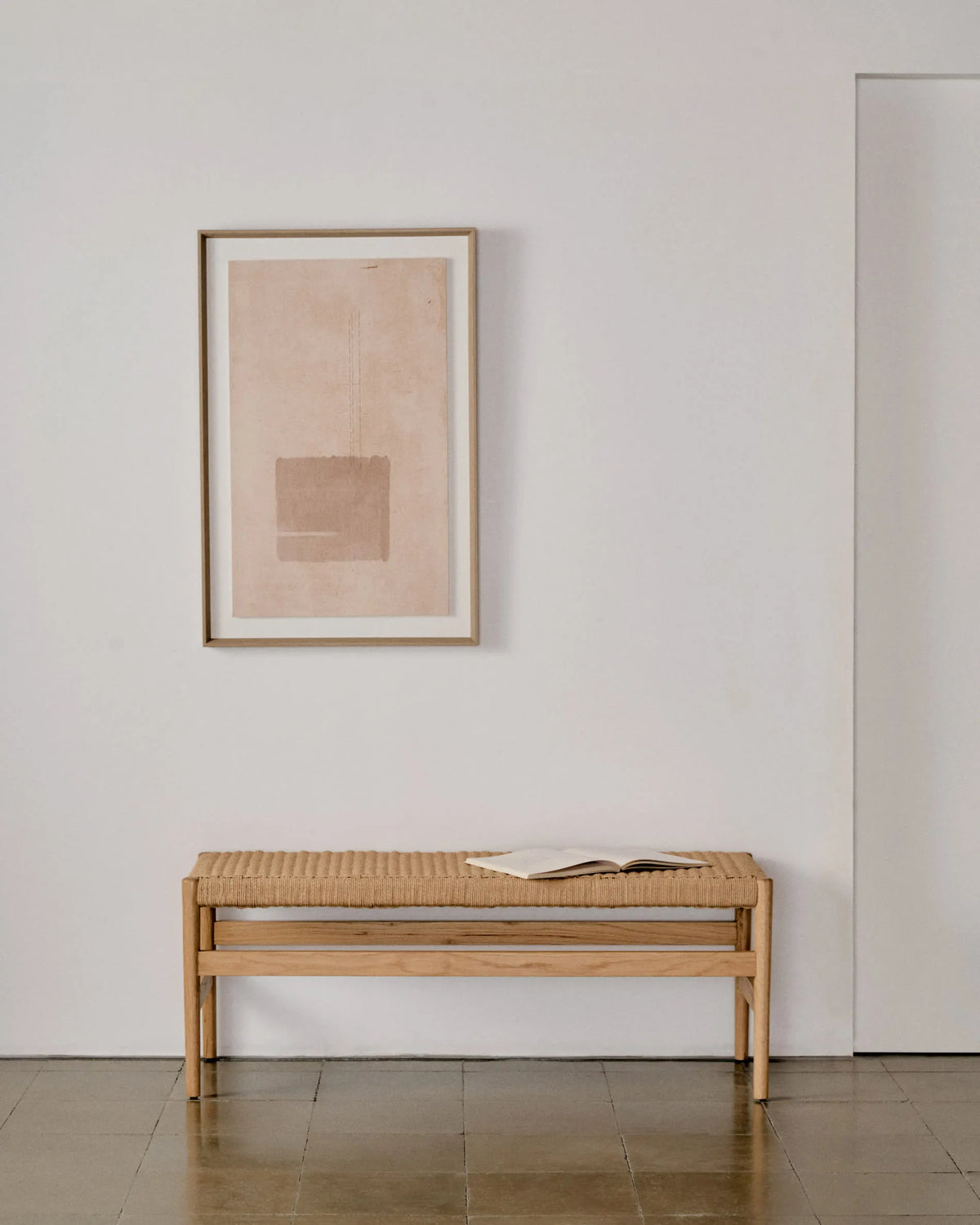 Japandi Wood Bench with Woven Ropes