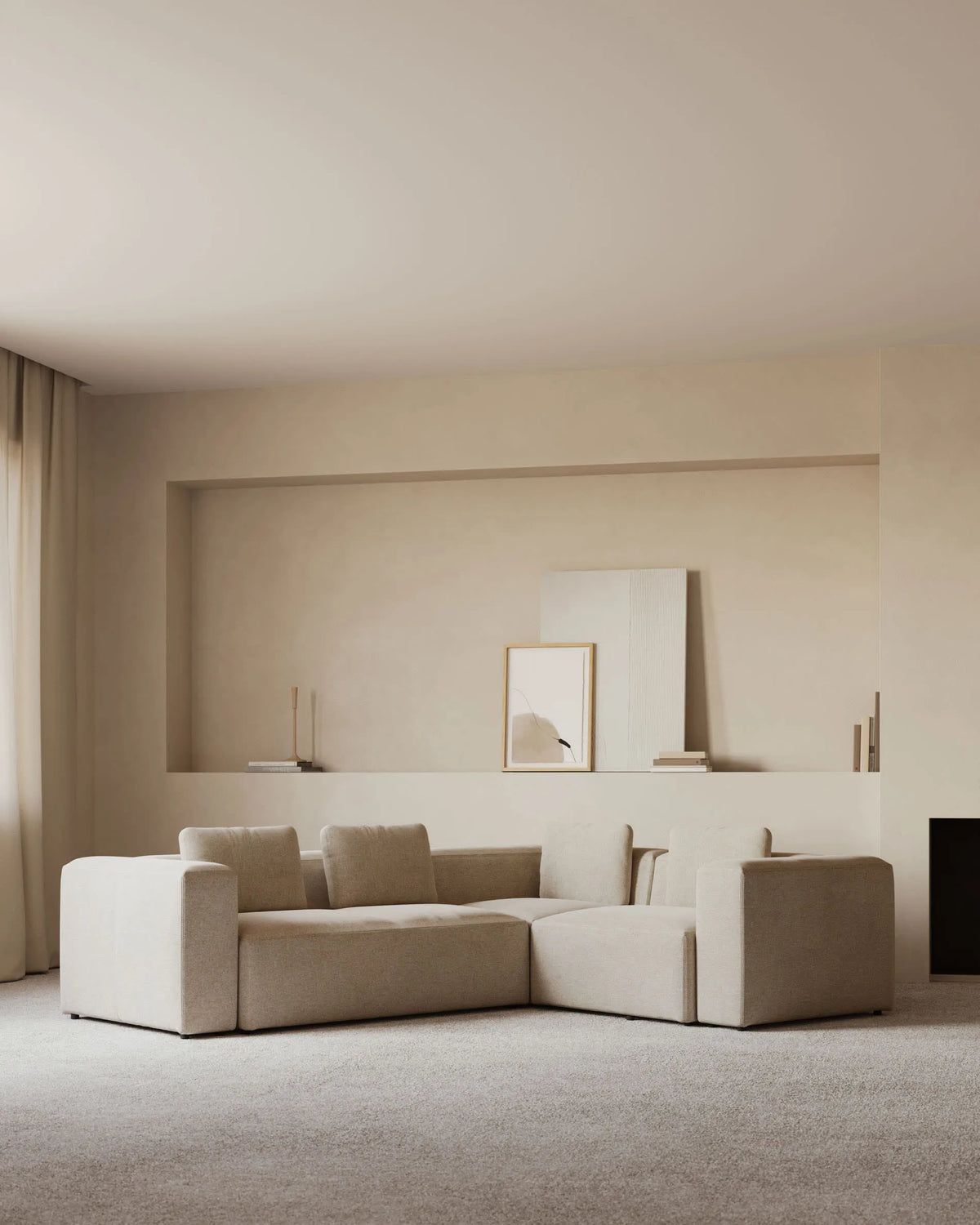 Beige 3 Seater Japandi Corner Sofa