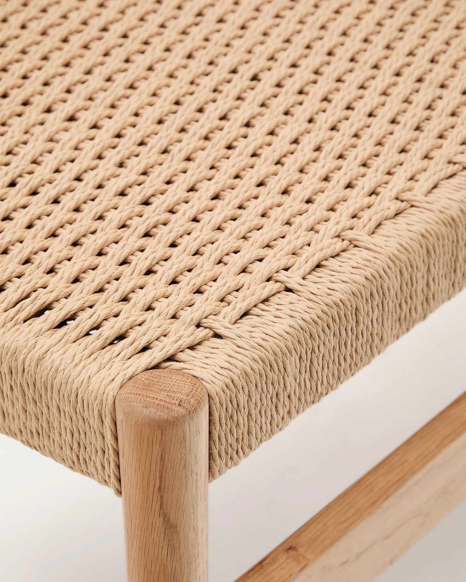 Japandi Wood Bench with Woven Ropes