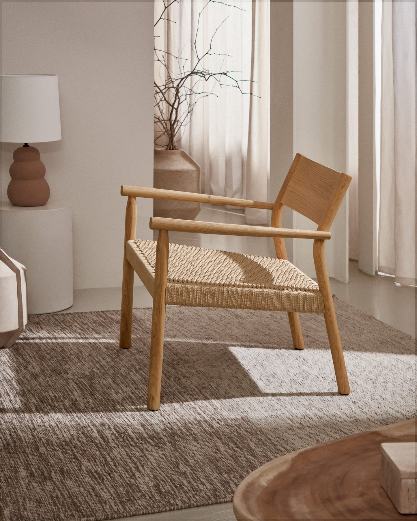 Japandi Wood and Rope Armchair