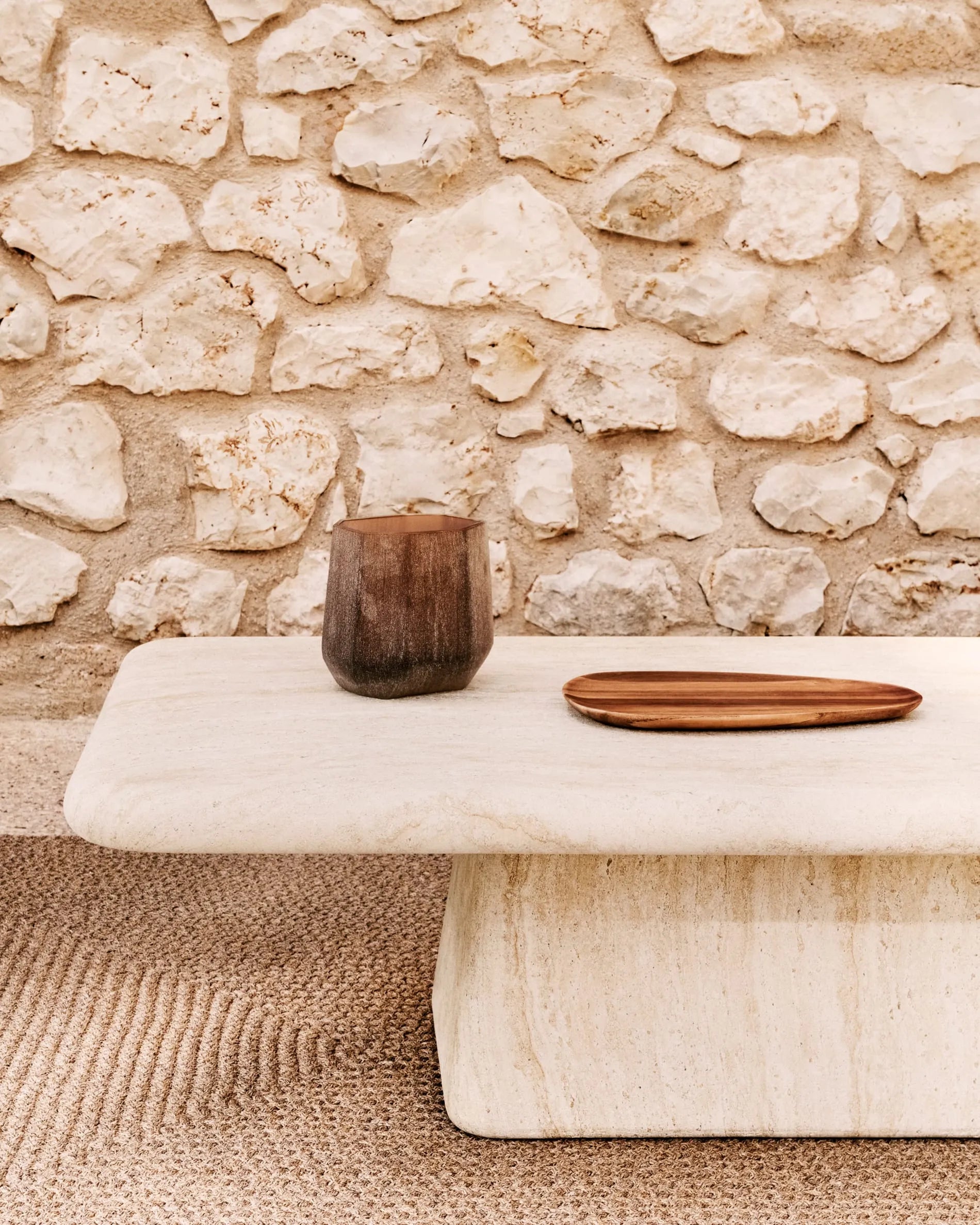 Travertine Rectangular Japandi Coffee Table