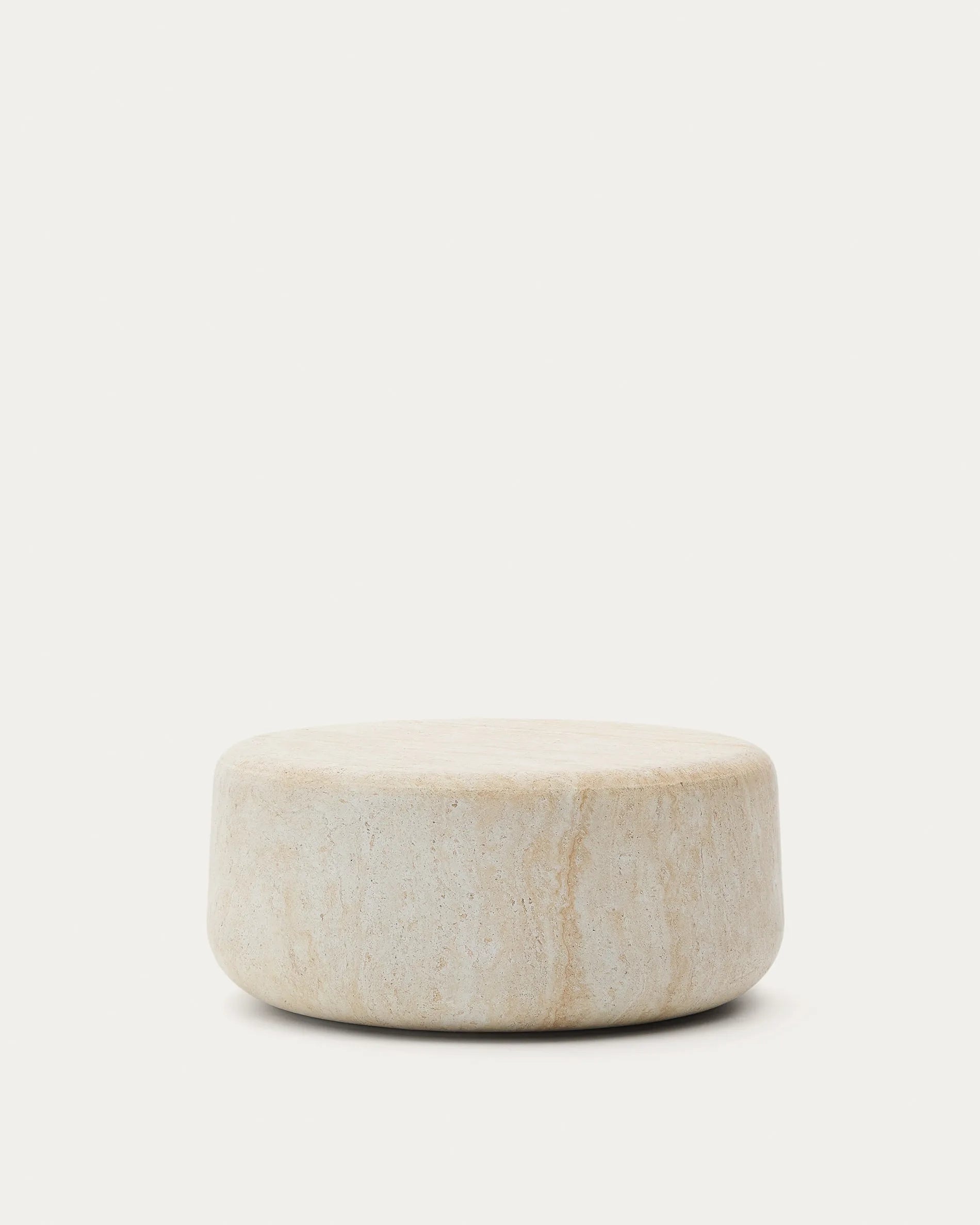 Travertine Round Japandi Coffee Table in cement with travertine effect