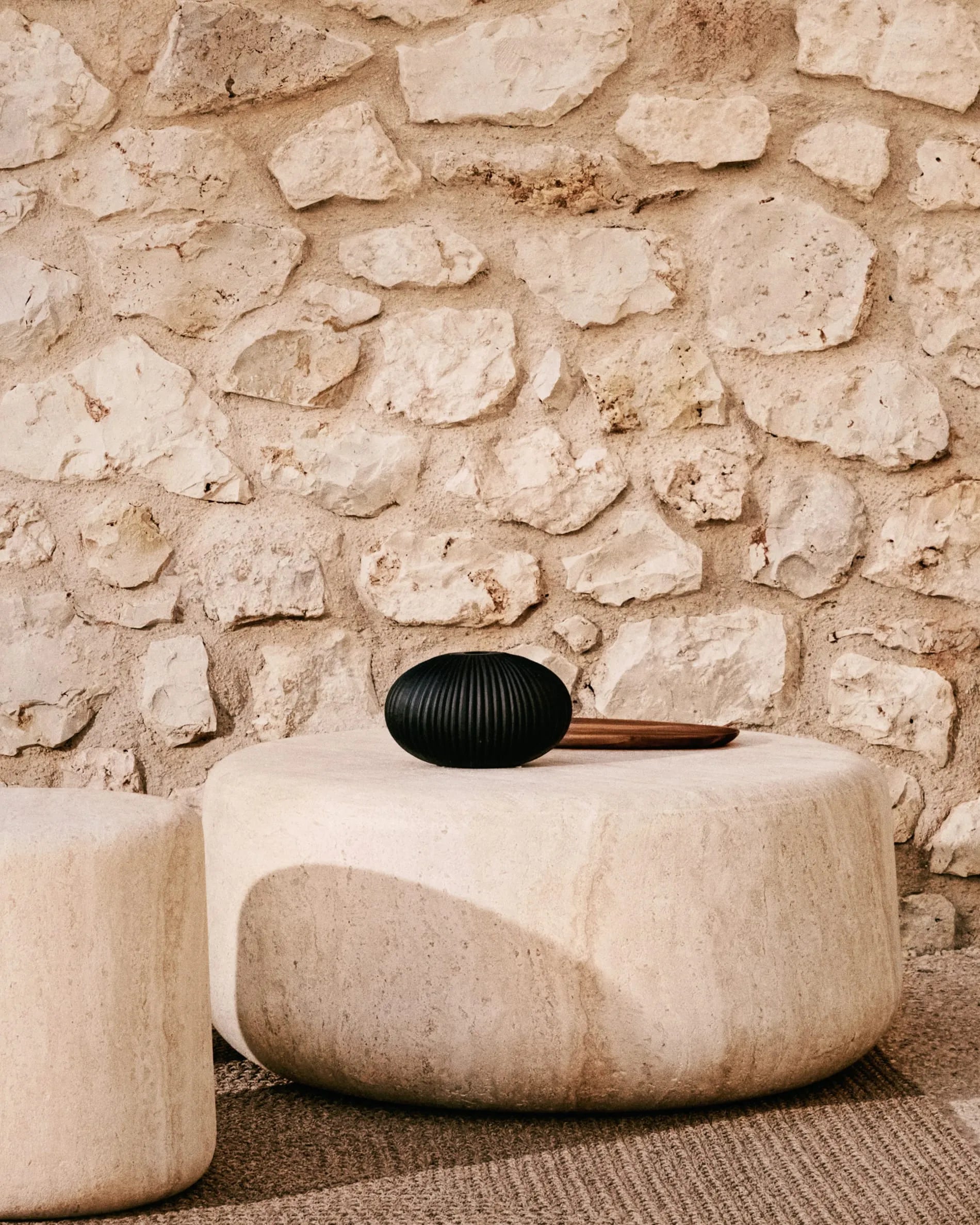 Travertine Round Japandi Coffee Table