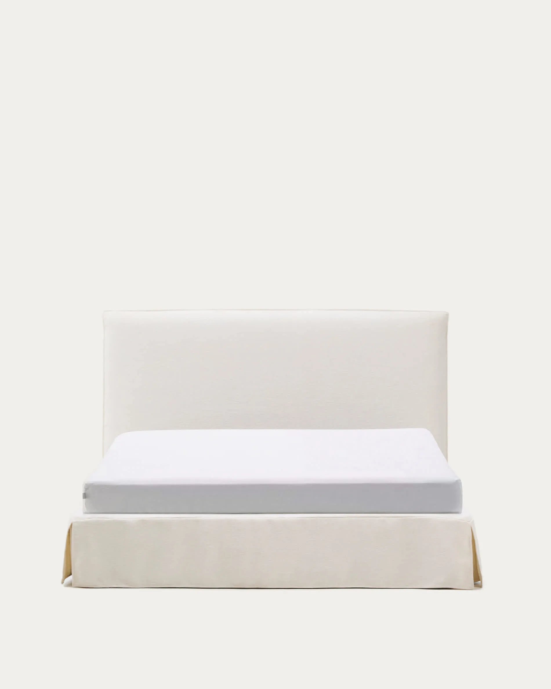 White Chenille Japandi Bed 180x200cm in thick chenille fabric