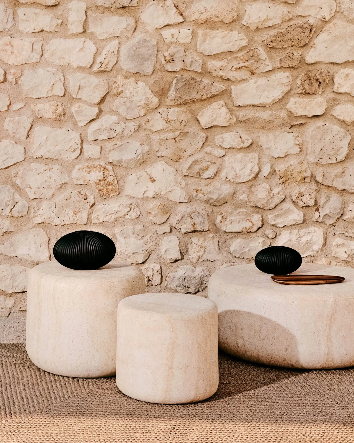Travertine Round Japandi Coffee Table