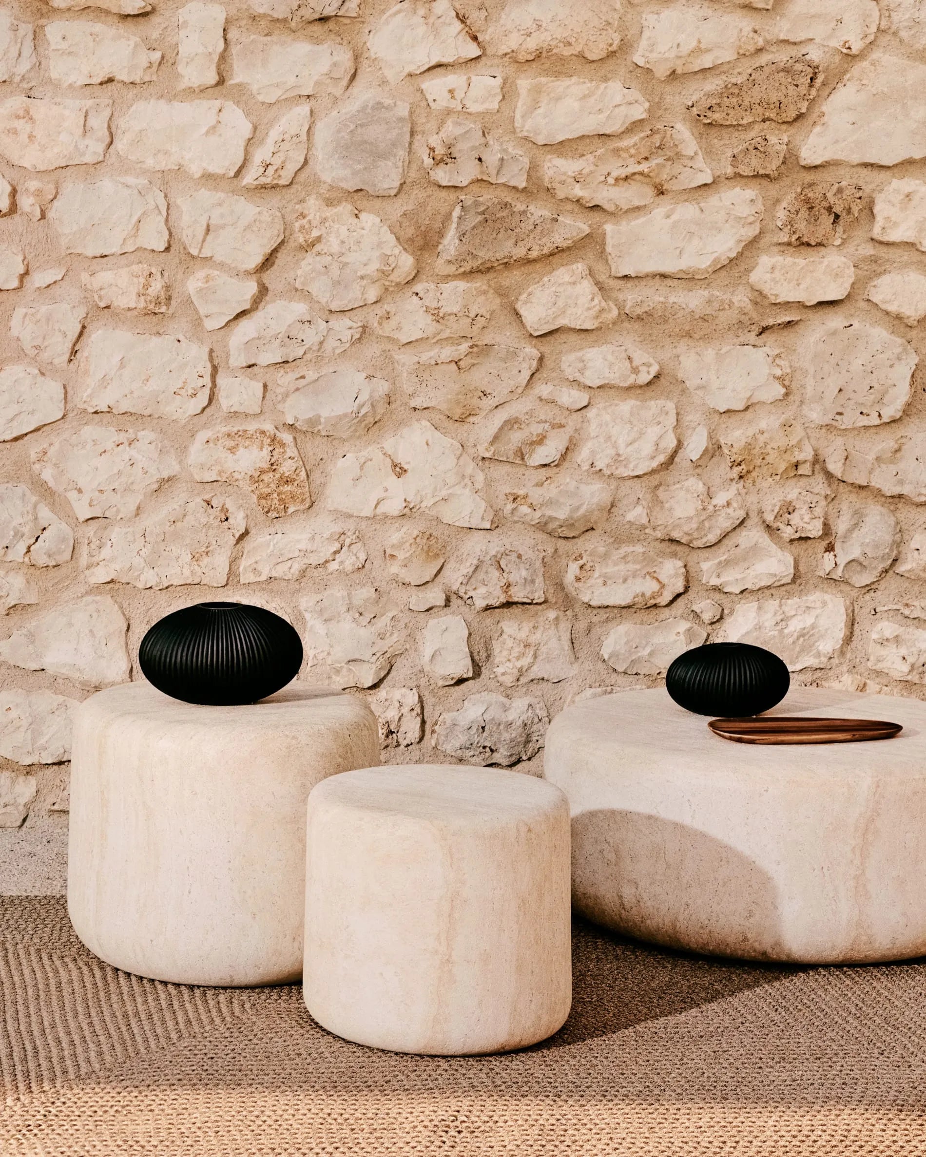 Travertine Round Japandi Coffee Table