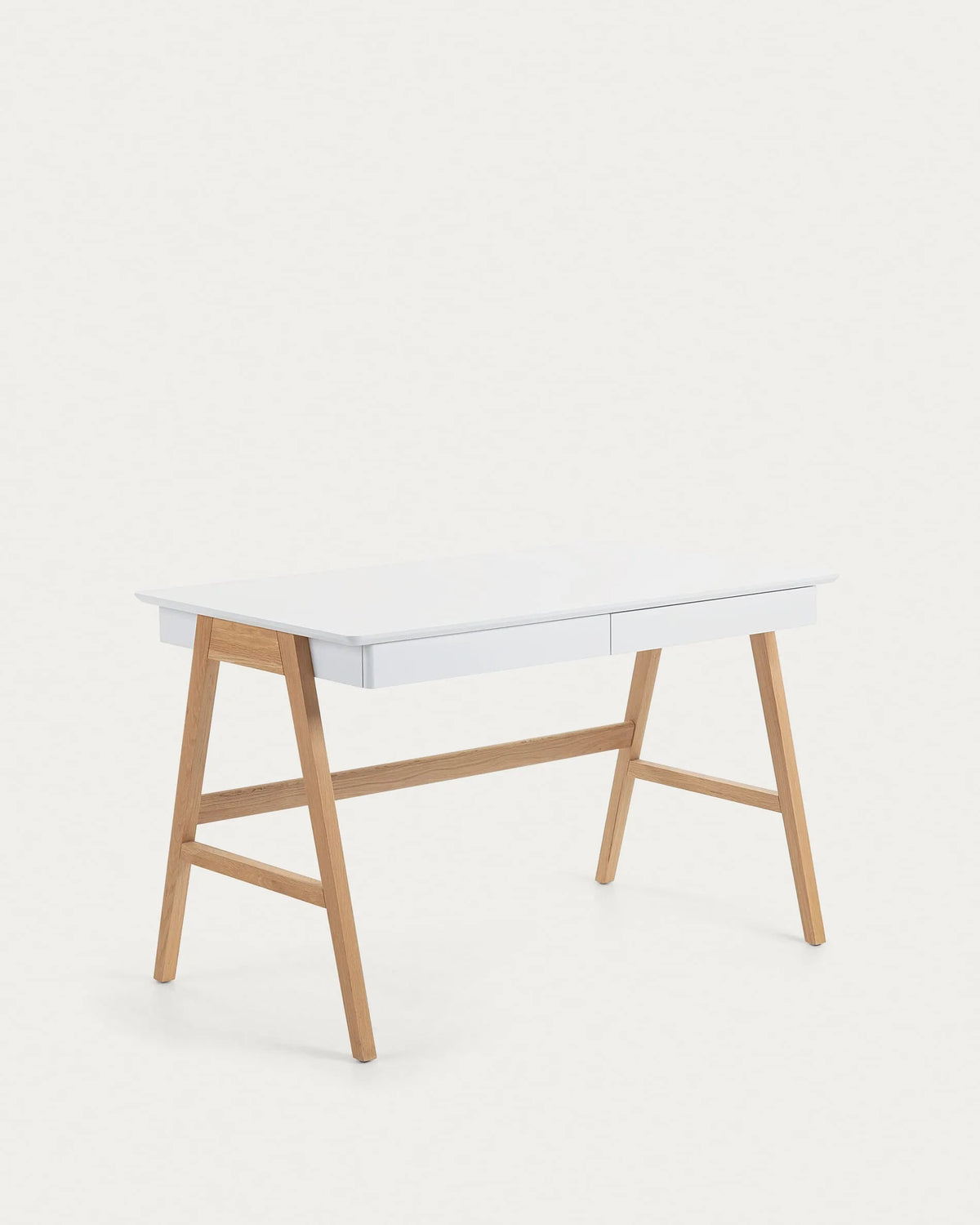 White and Wood Japandi Desk in white lacquer and solid ash
