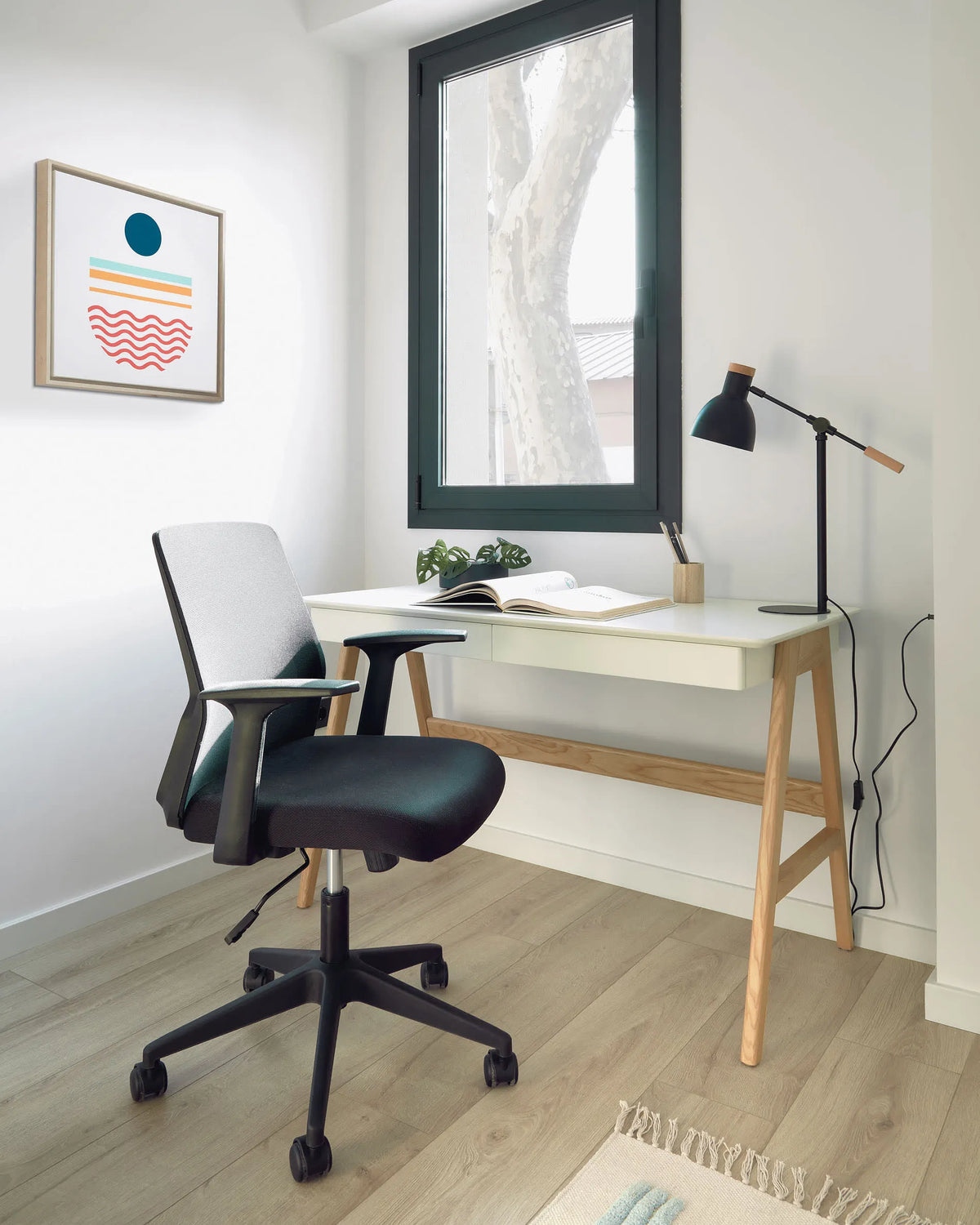 White and Wood Japandi Desk