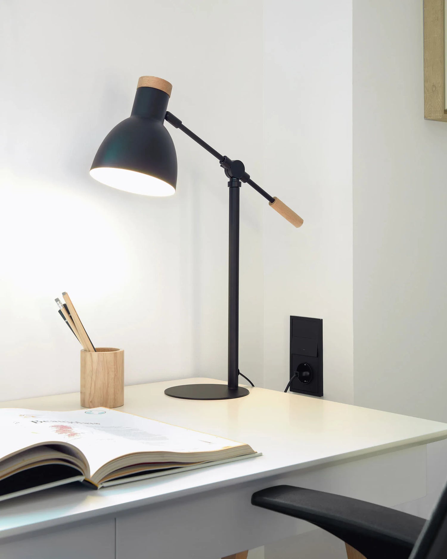 White and Wood Japandi Desk