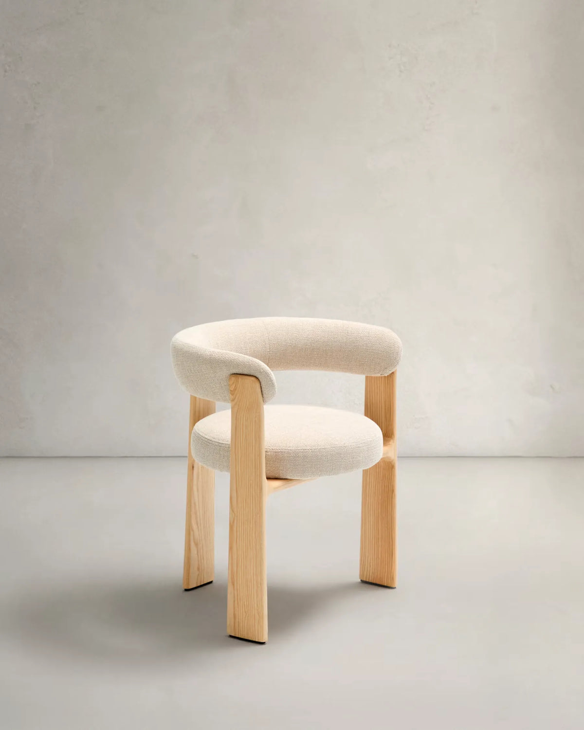 Beige Chenille Japandi Chair Natural Finish with ash legs