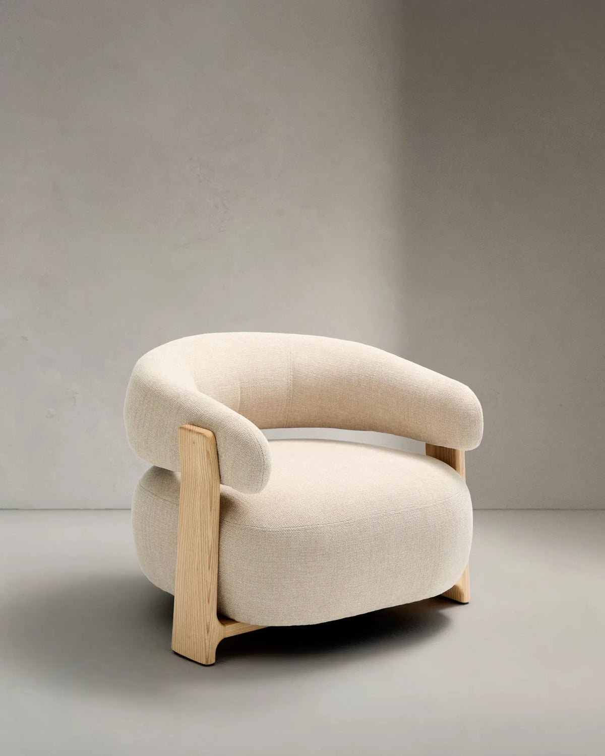 Beige Natural Wood Japandi Armchair