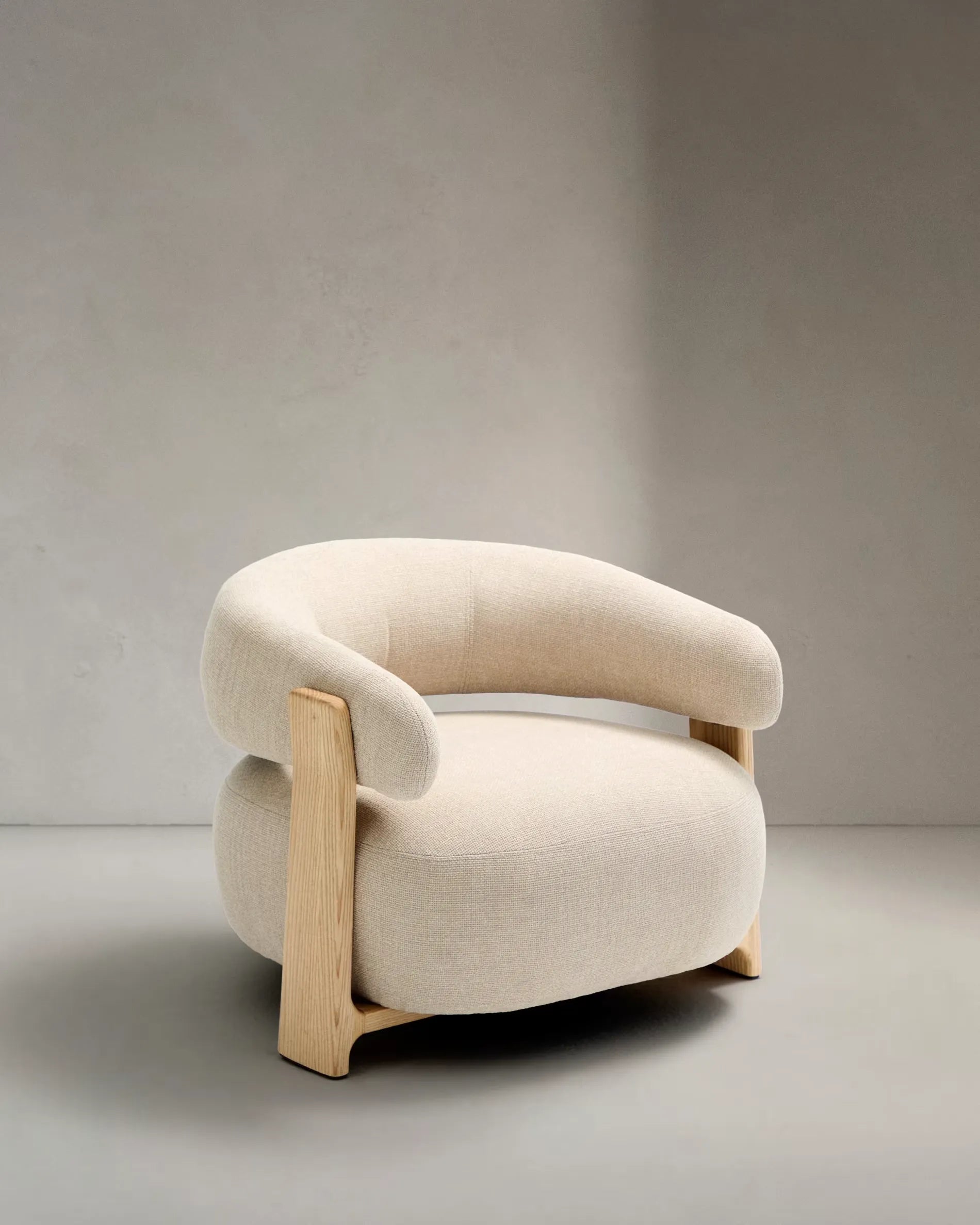 Beige Natural Wood Japandi Armchair