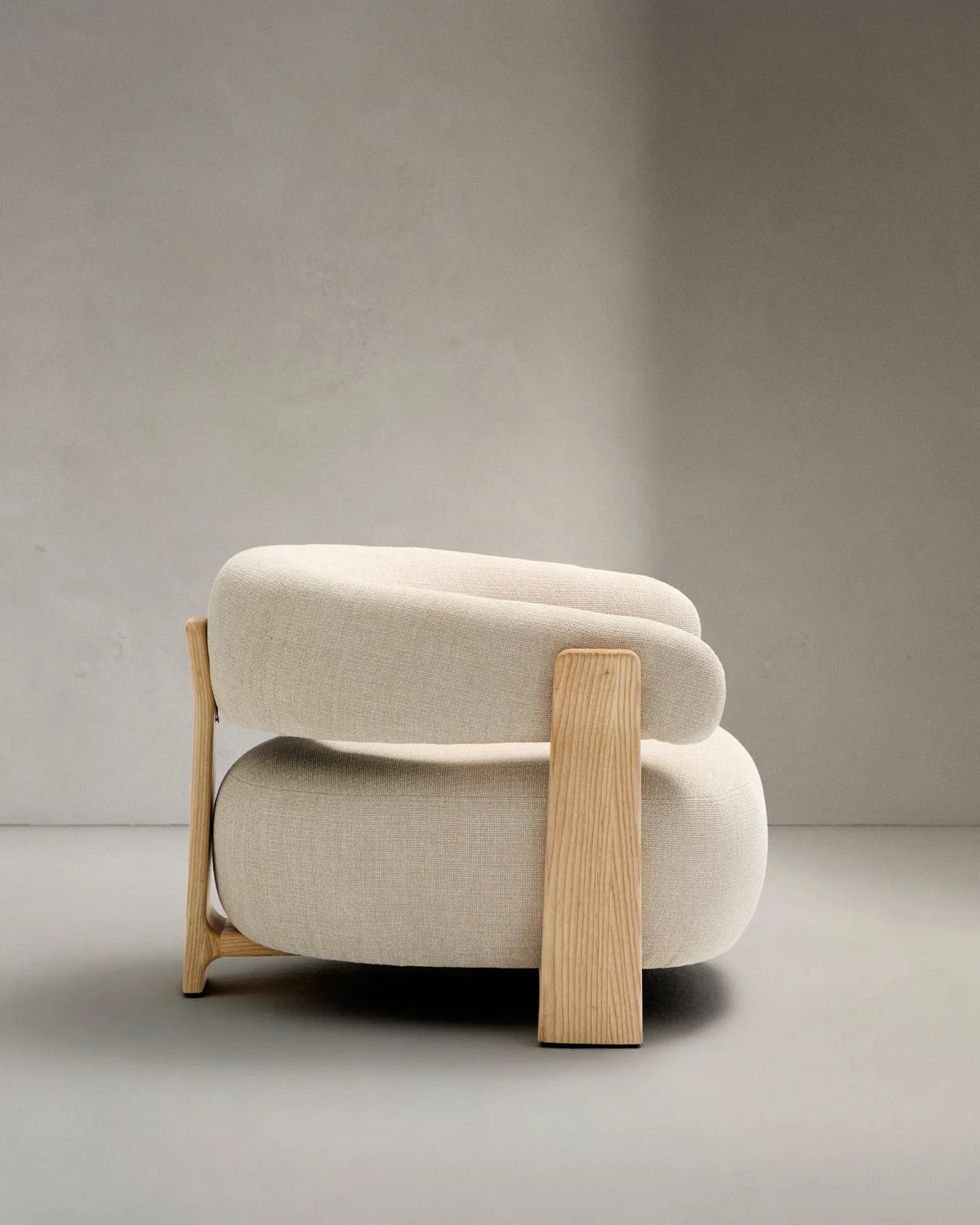 Beige Natural Wood Japandi Armchair