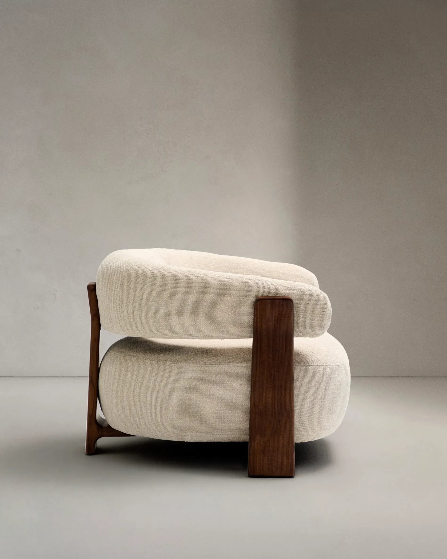Beige Chenille Japandi Armchair