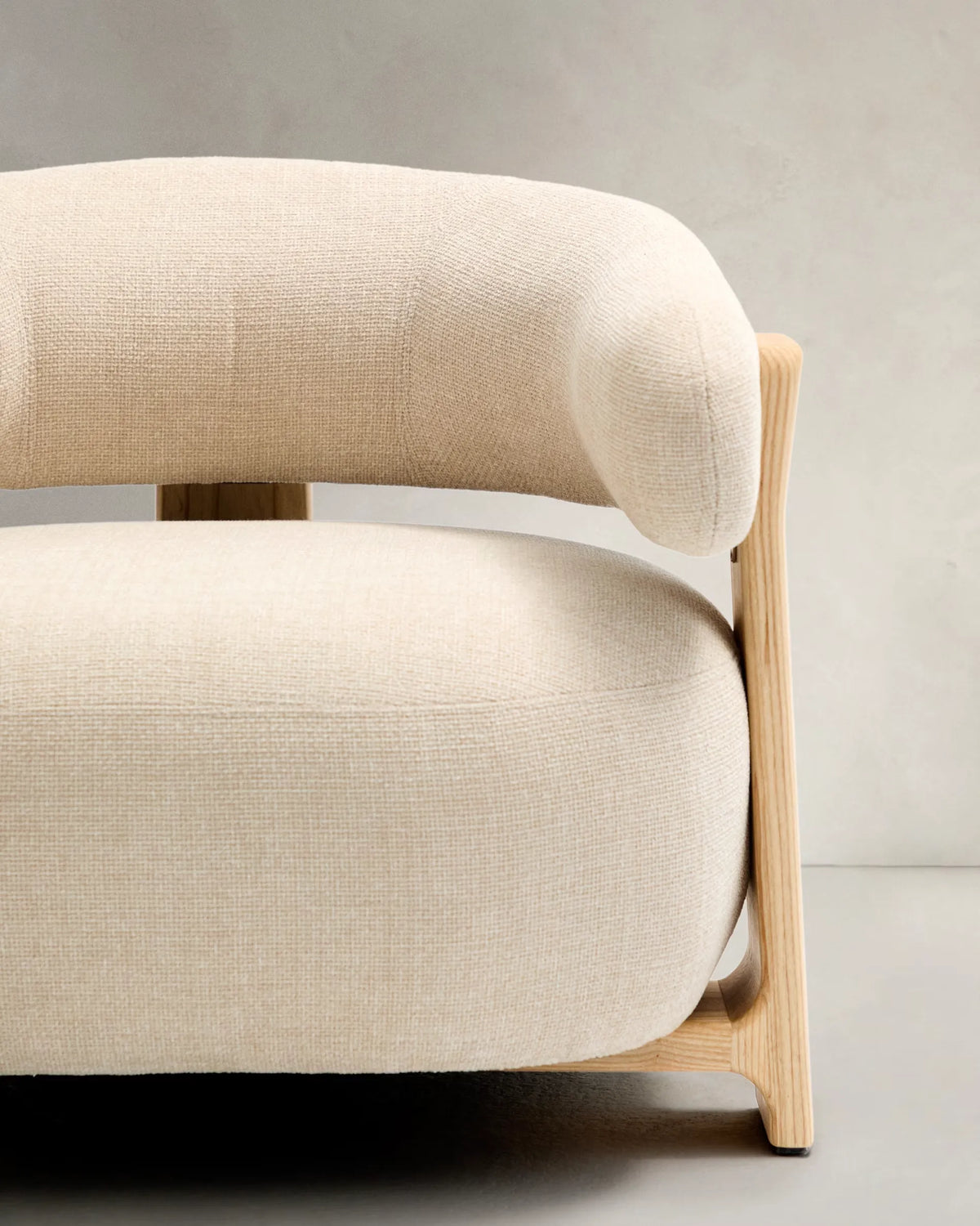 Beige Natural Wood Japandi Armchair