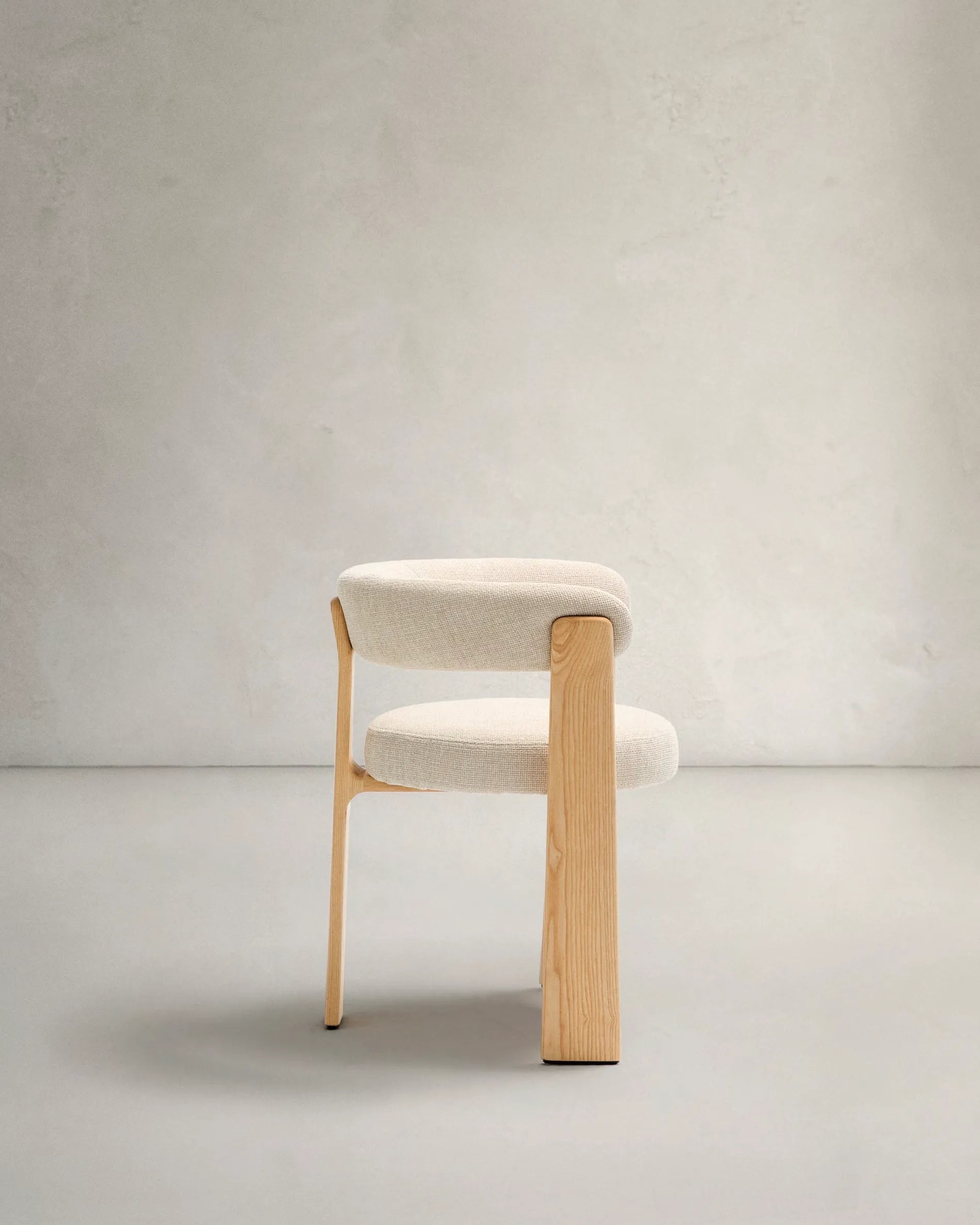 Beige Chenille Japandi Chair Natural Finish