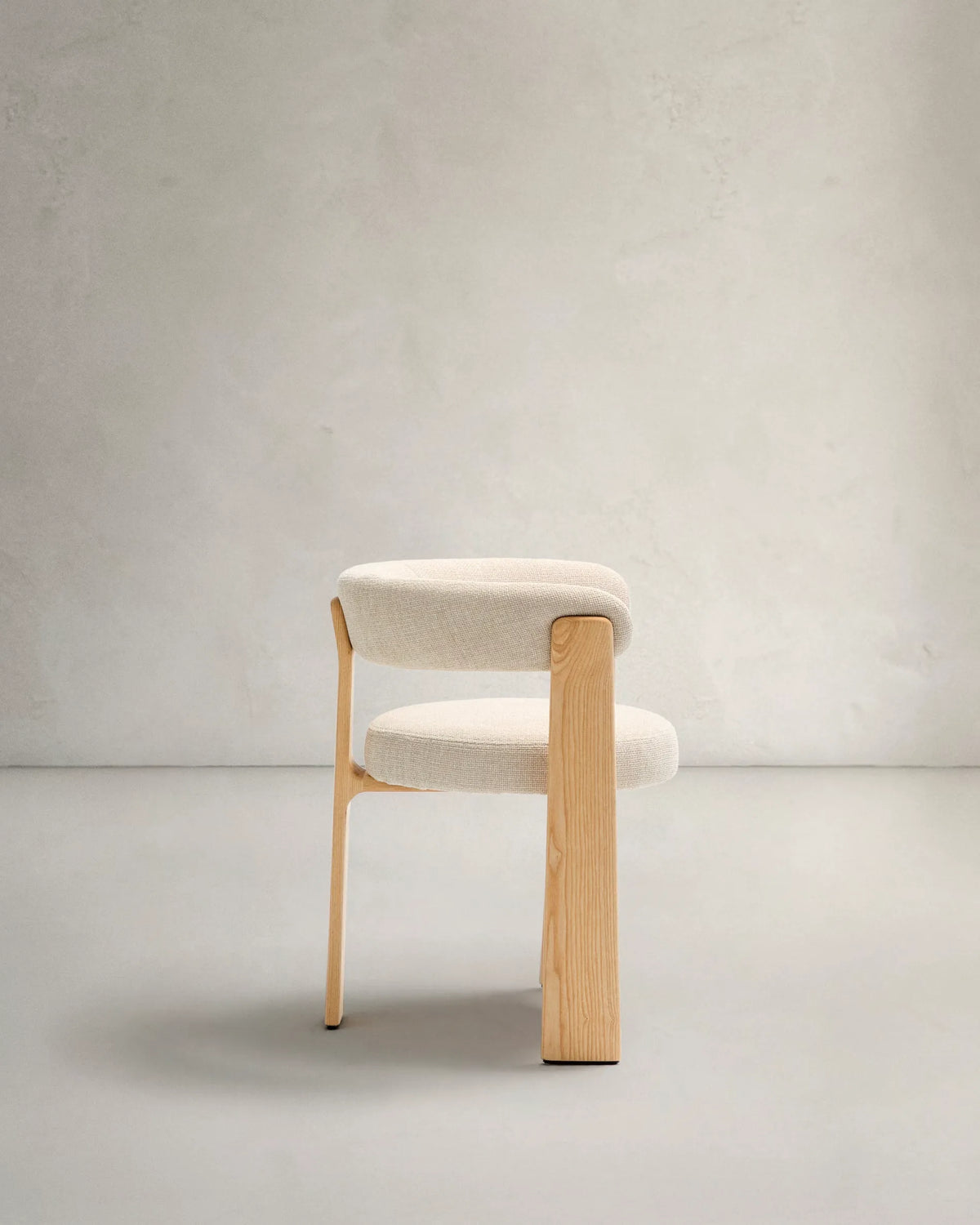 Beige Chenille Japandi Chair Natural Finish