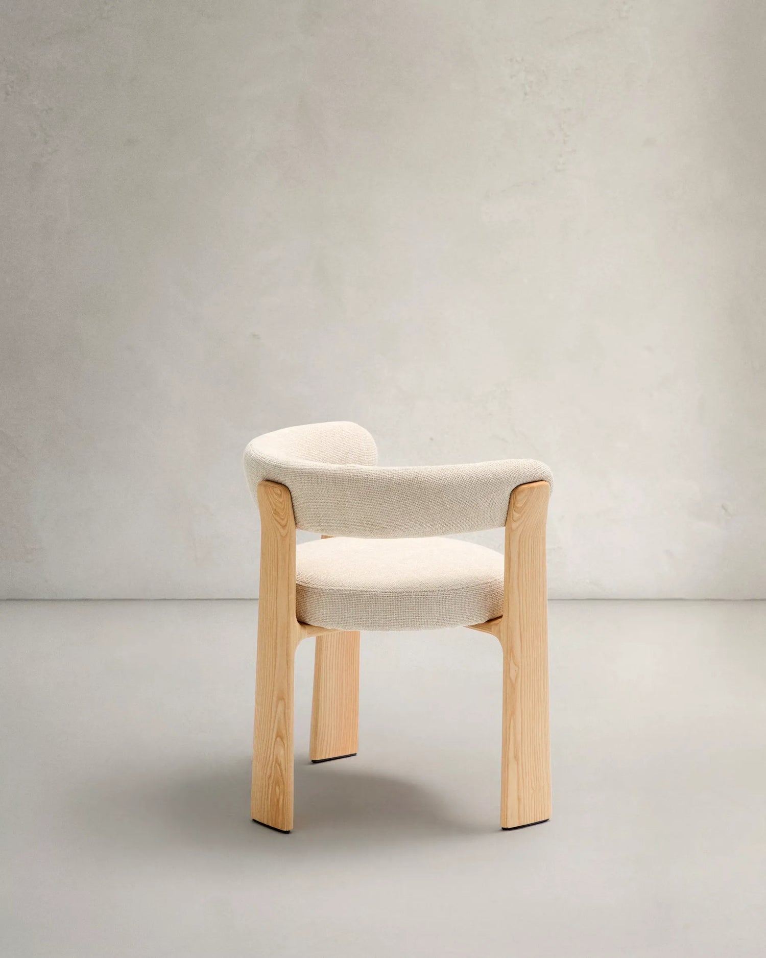 Beige Chenille Japandi Chair Natural Finish
