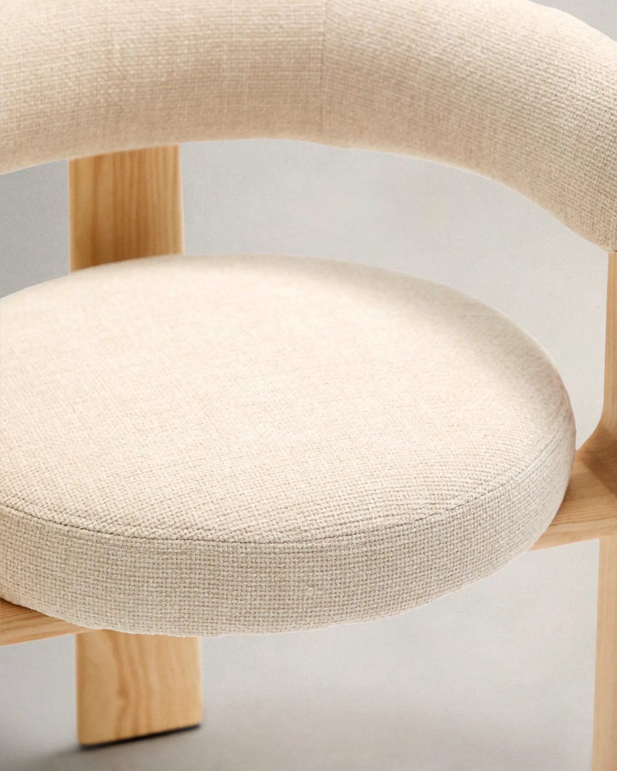 Beige Chenille Japandi Chair Natural Finish