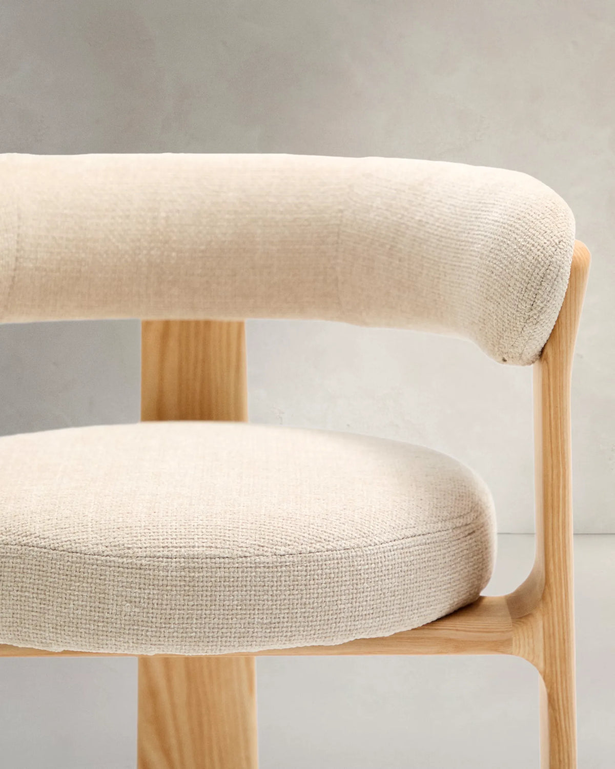 Beige Chenille Japandi Chair Natural Finish