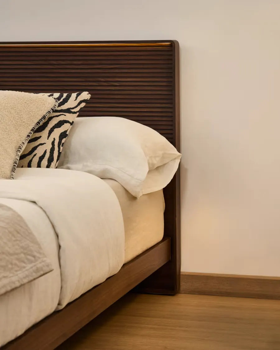 Walnut Veneer Japandi Bed 160x200cm
