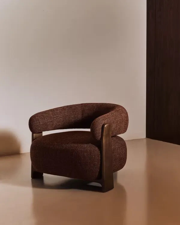 Brown Chenille Japandi Armchair