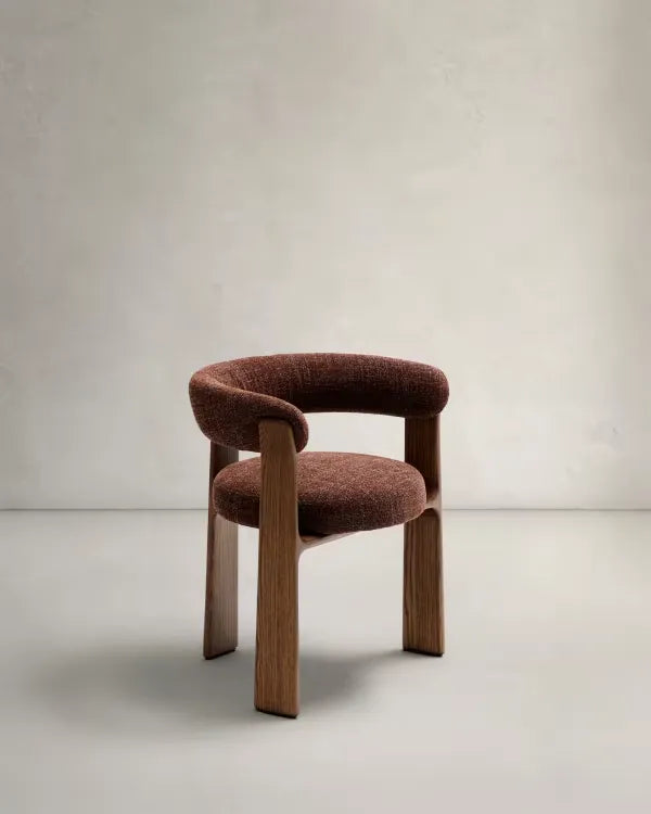 Brown Chenille Japandi Chair Walnut Finish