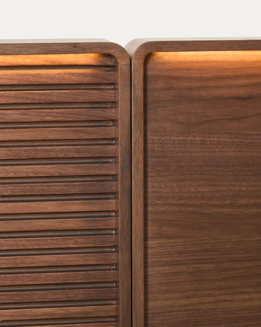Walnut Veneer Japandi Bed with Tables 180x200cm